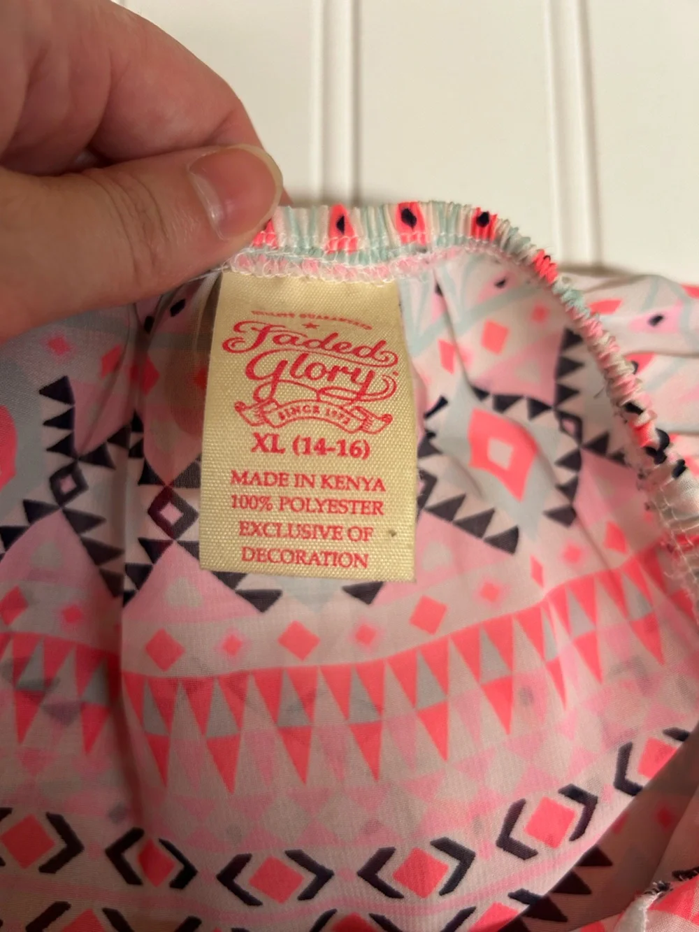 Faded Glory Pink Aztec Lace-Strip Blouse Size XL Girls